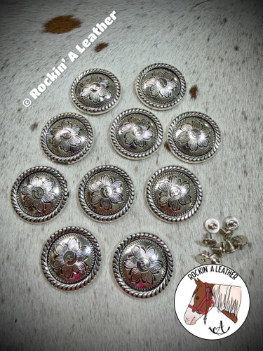 Hardware - 10pcs 1.5" Concho - Engraved Round Edge Bright Silver
