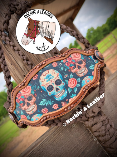 In Stock - Sugar Skull Bronc Noseband on Muletape Halter w/ Lead