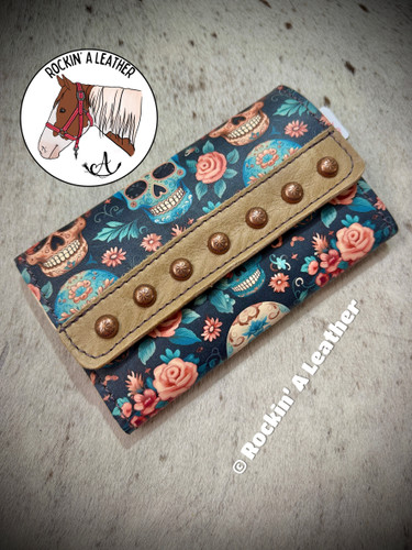 In Stock - Tri-Fold Wallet - Sugar Skulls