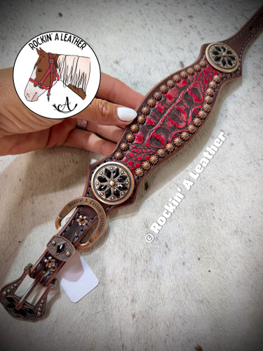 In Stock - Medium Scallop Dog Collar - Red Gator (13-16") 