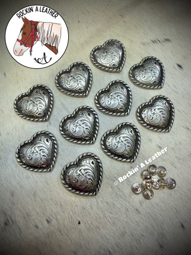 10pcs 1.5" Concho - Antique Heart