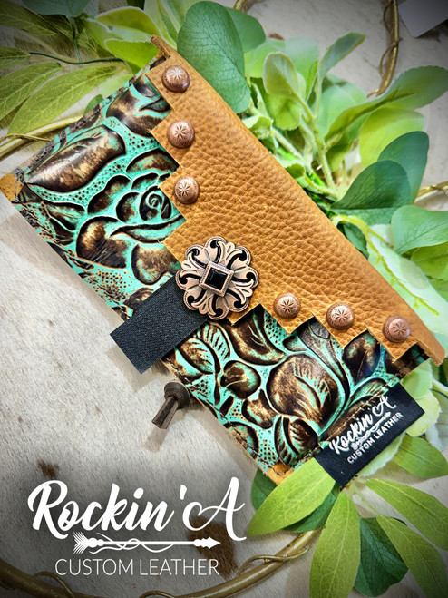 n Stock - Aztec Mini Saddle Pouch - Turquoise & Brown Roses