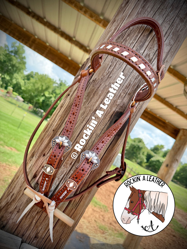 In Stock - Rockin A' Barcoo Headstall - White Buckstich