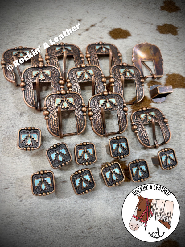Hardware - 10pcs 3/4" Buckle - Copper Turquoise Thunderbird ($5.50 per buckle) 