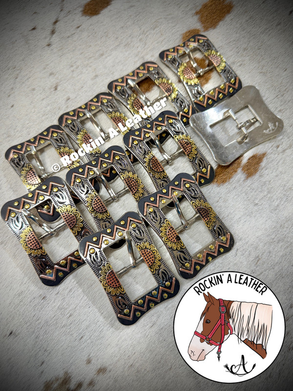 Hardware - 10pcs 3/4" Buckle - Rockin A Aztec Sunflower ($8.50 per buckle) 