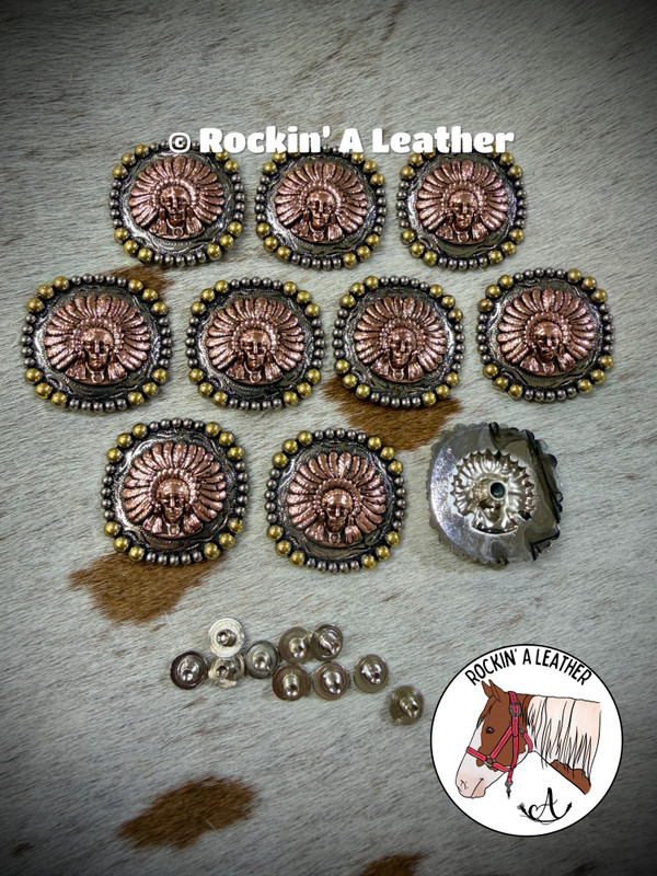 Hardware - 10pcs 1.5" Concho - 3 Tone Indian Headdress 