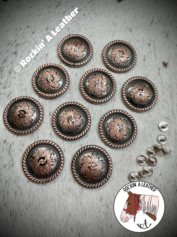 Hardware - 10pcs 1.5" Concho - Engraved Round Edge Copper