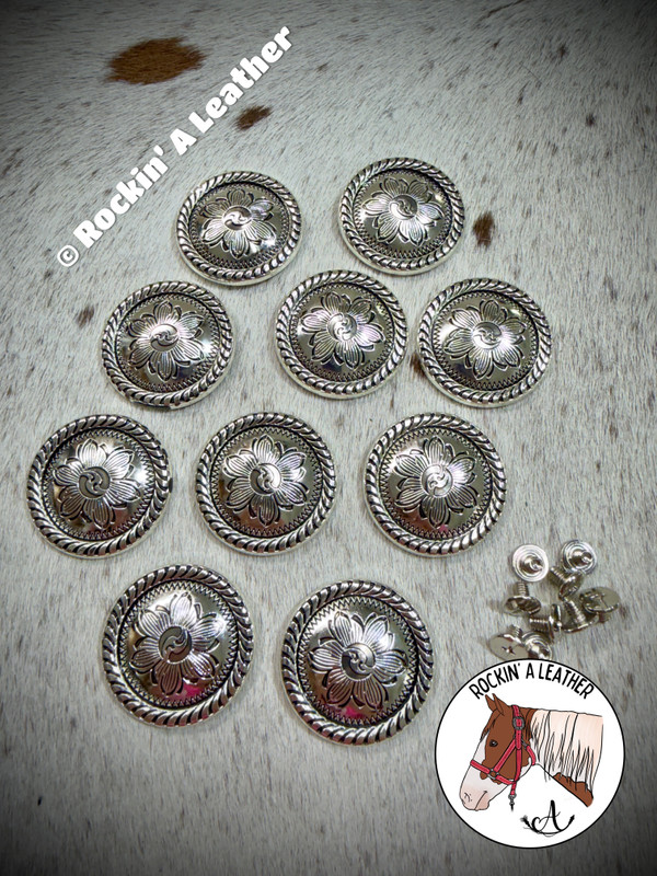 Hardware - 10pcs 1.5" Concho - Engraved Round Edge Bright Silver
