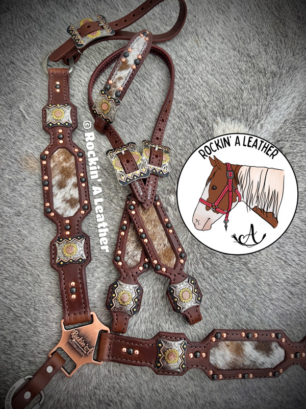 In Stock - Cowhide Rockin A Sunflower Aztec Tack Set
