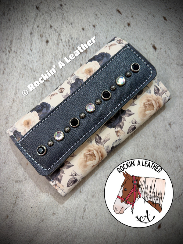 In Stock - Tri-Fold Wallet - Black & White Peony