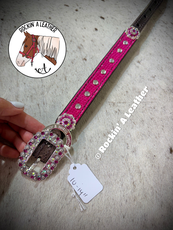 In Stock - Small Straight Dog Collar - Pink Bling  (10-14")