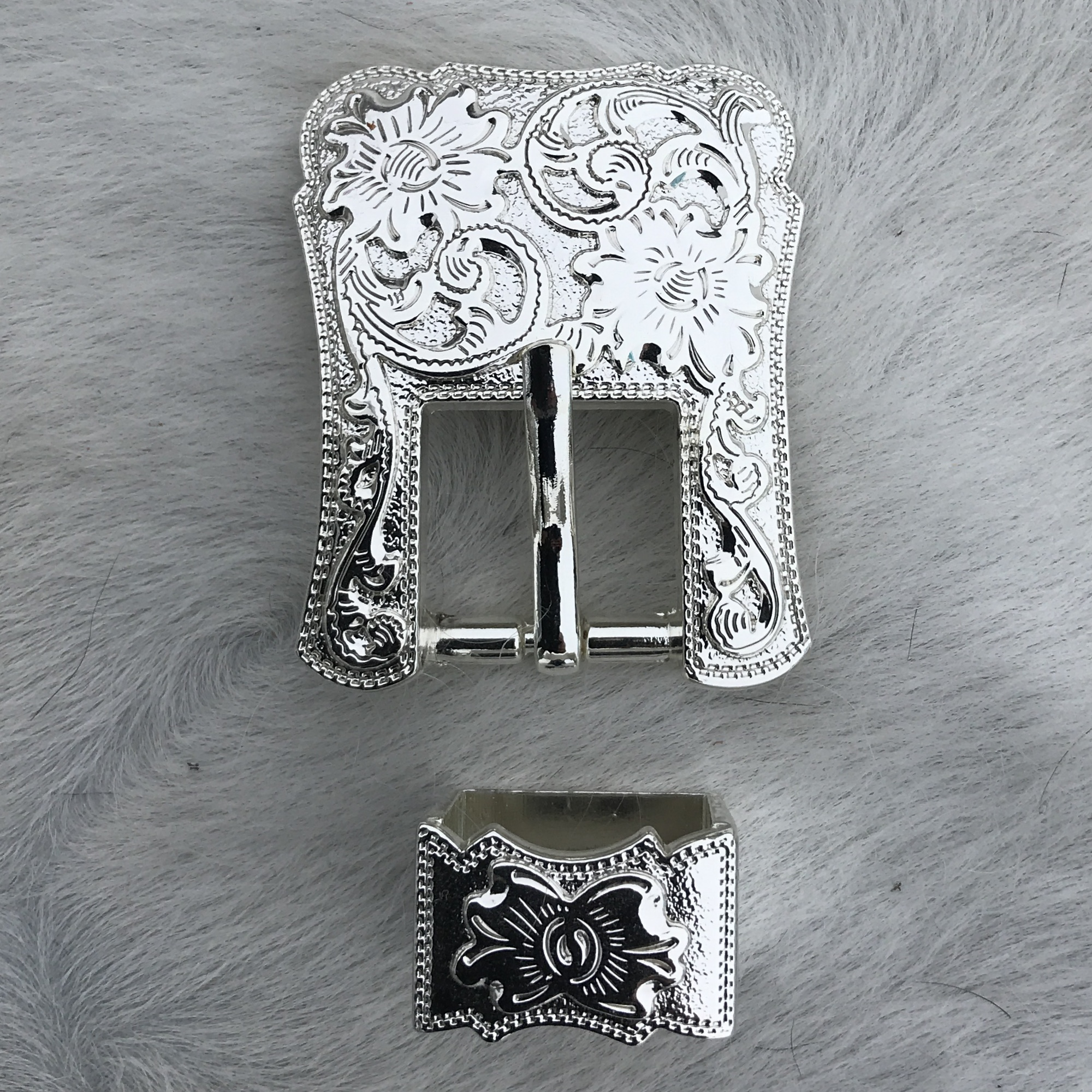 Western Antique Silver Floral Engraved Ornate Belt Buckle