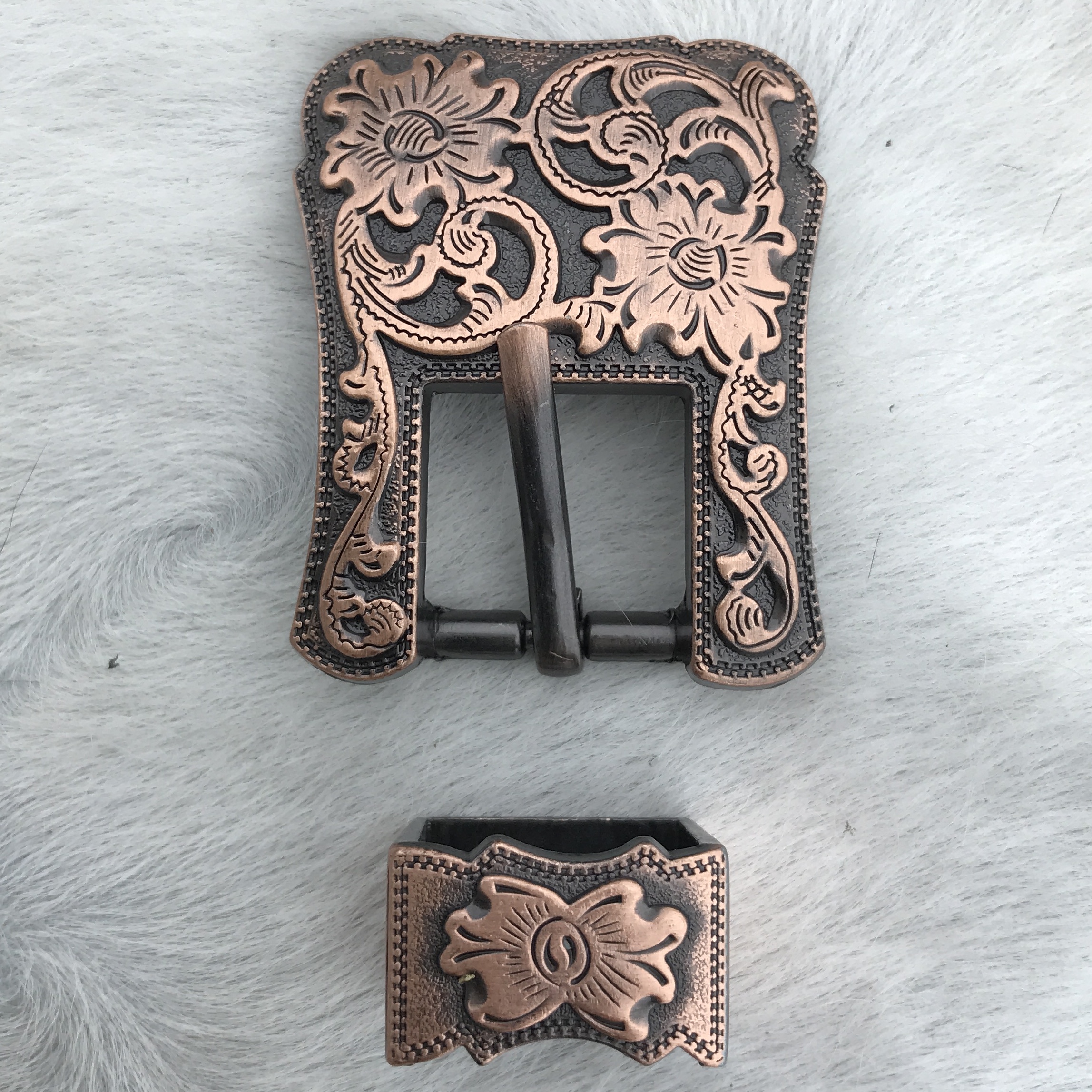 Western Copper Floral Engraved Ornate Belt Buckle