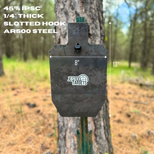 45% IPSC 1/4" Slotted Hook AR500 Steel Target 45% IPSC 1/4" Slotted Hook AR500 Steel Target