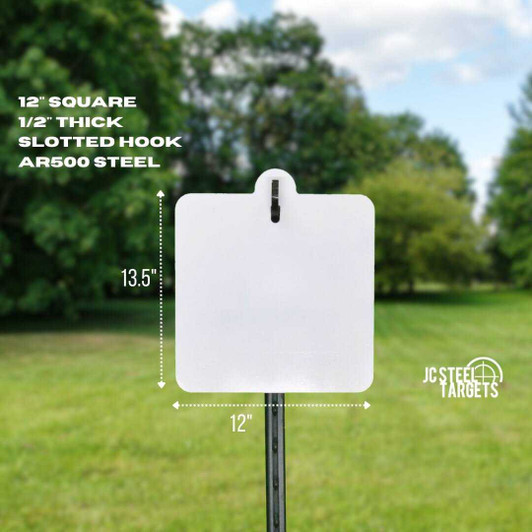 12" Square 1/2" Thick Slotted Hook AR500 Steel Target