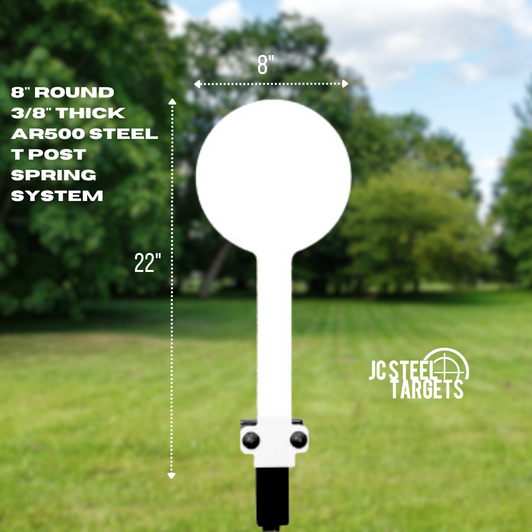 8" Round 3/8" Thick T Post Spring AR500 Steel Target System