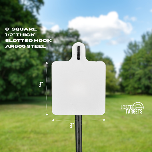 8" Square 1/2" Thick Slotted Hook AR500 Steel Target