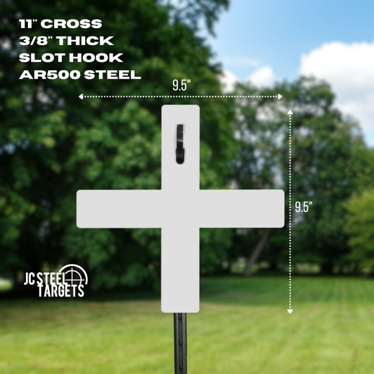 11" Cross 3/8" Thick Slotted Hook AR500 Steel Target