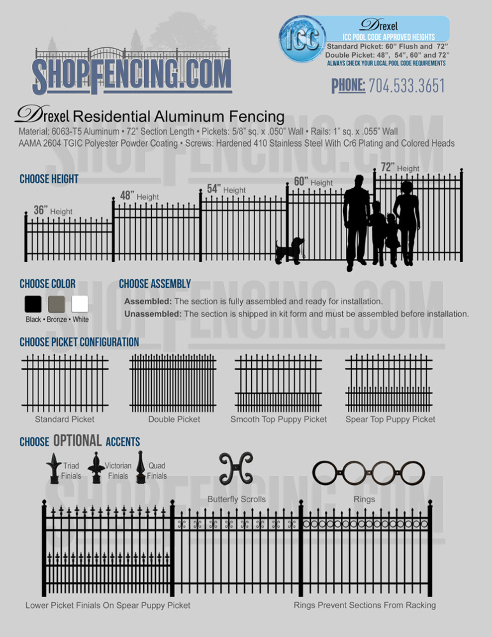 Drexel Residential Aluminum Fence Section