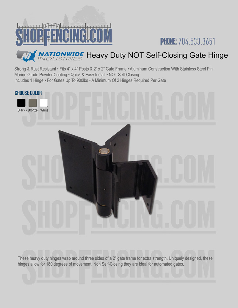 Heavy Duty NOT Self-Closing Gate Hinge