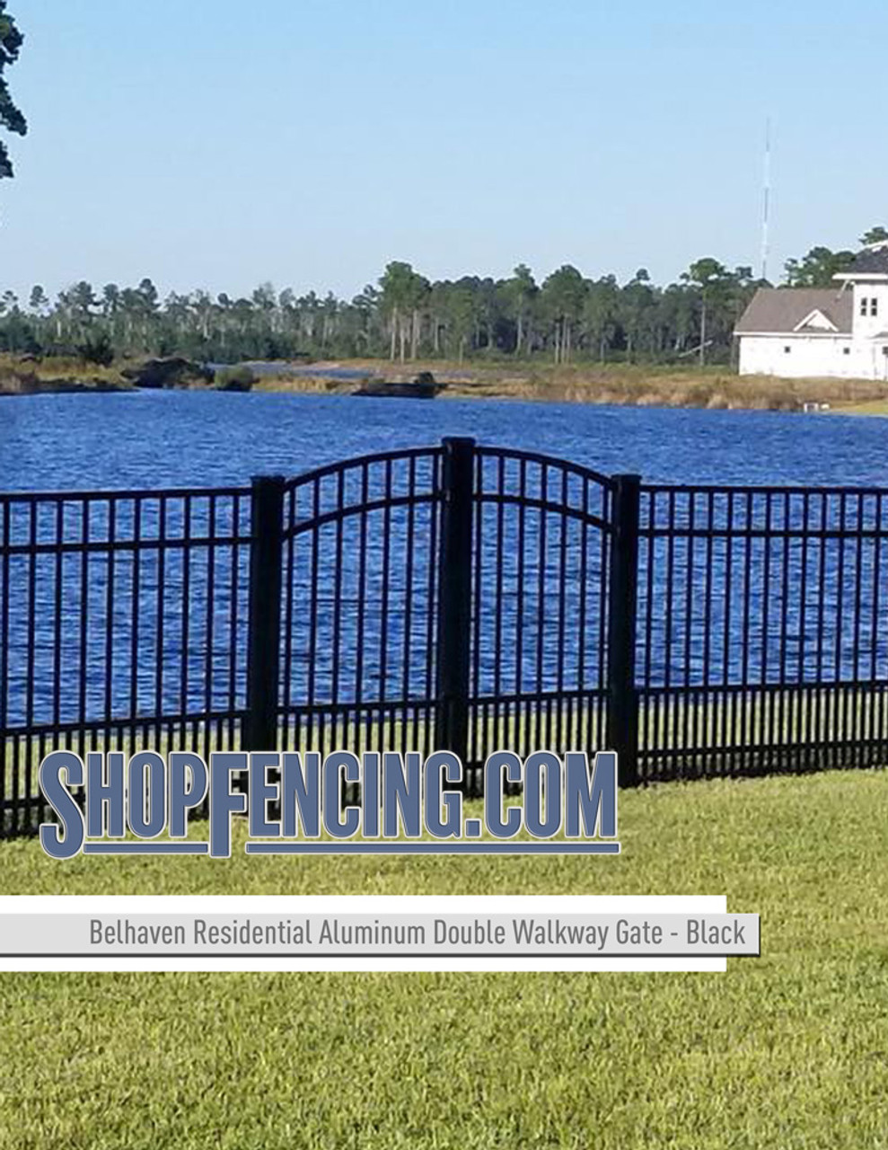 Residential Belhaven Aluminum Double Walkway Gate - Rainbow Arch Puppy Picket From ShopFencing.com