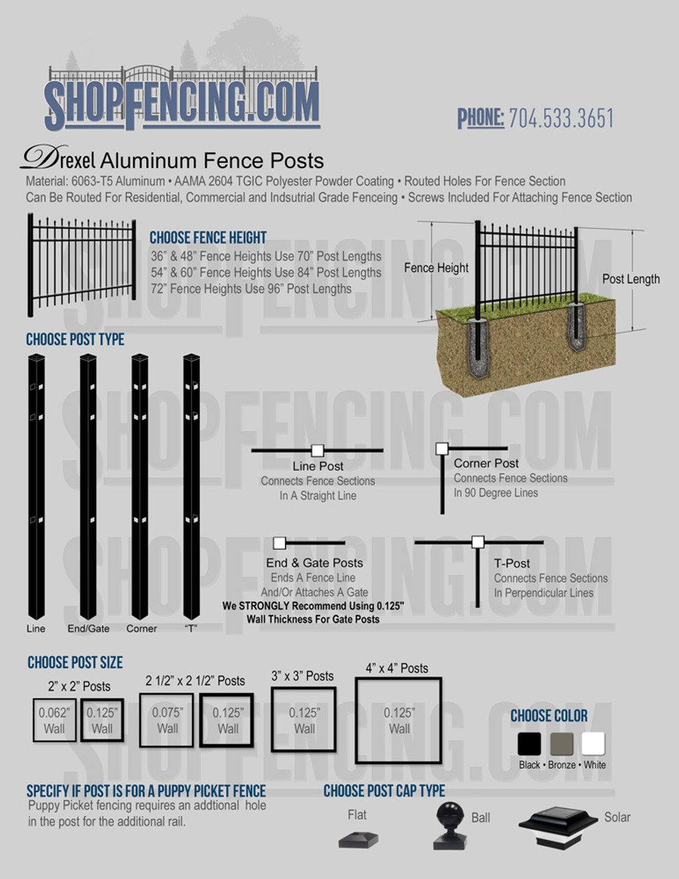 Aluminum Fence Posts For DREXEL Fence Styles