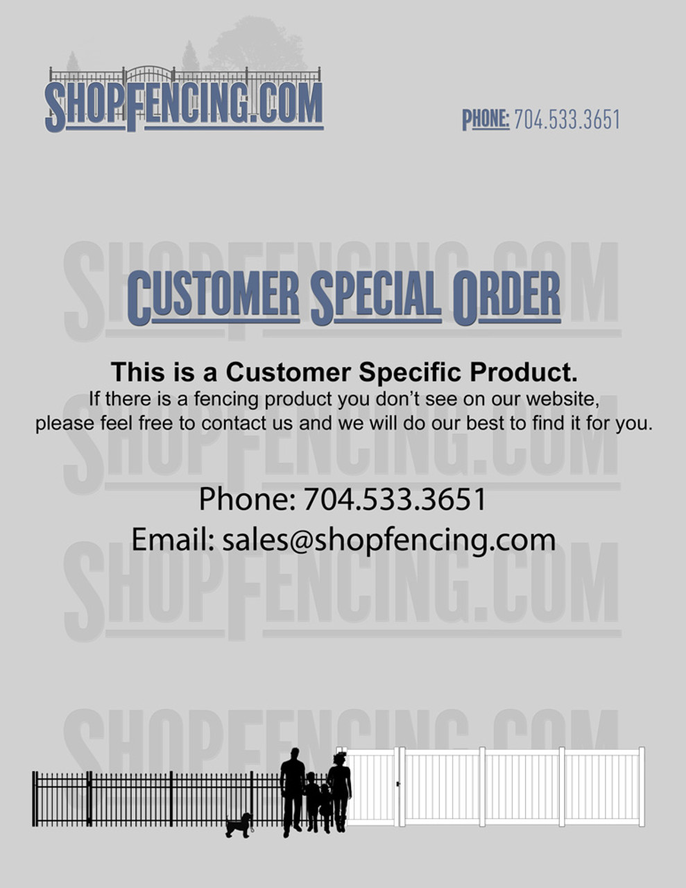 ShopFencing.com Customer Special Order