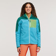 Cotopaxi Abrazo Hooded Full-Zip Fleece Jacket - Women's - Greenery / Poolside - on model