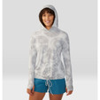 Crater Lake Long Sleeve Hoody - Women's - Grey Ice Spore Dye Print - on model
