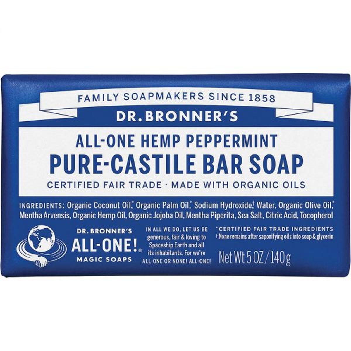 Dr Bronners Bar Soap, All-One Hemp Peppermint - 5 oz