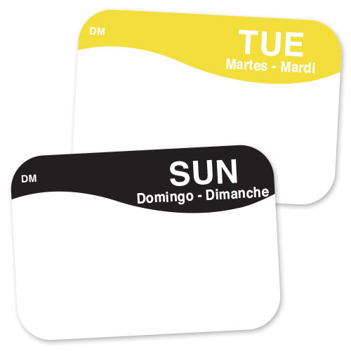 Yellow Item/Shelf Life/Date/Use By TUE DayMark DissolveMark Day of the Week Trilingual Dissolvable Label 2-1/2 x 2-1/2 Roll of 125 
