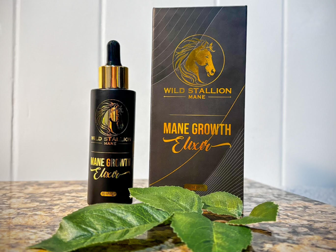 Mane Growth Elixir with green leaf