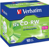 Verbatim CD-RW Blank Rewriteable Discs 80 Mins 700MB 8-12x Speed with Cases. 10 Pack