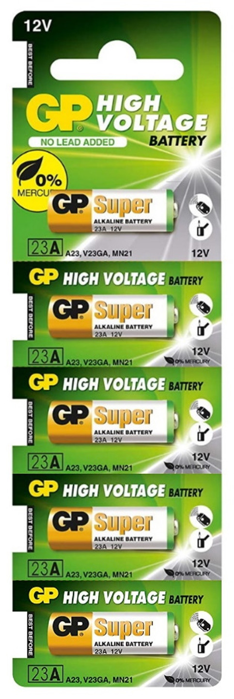 GP 23A Battery - 12V Alkaline 23AE - A23 - V23GA - MN21 (5 Pack