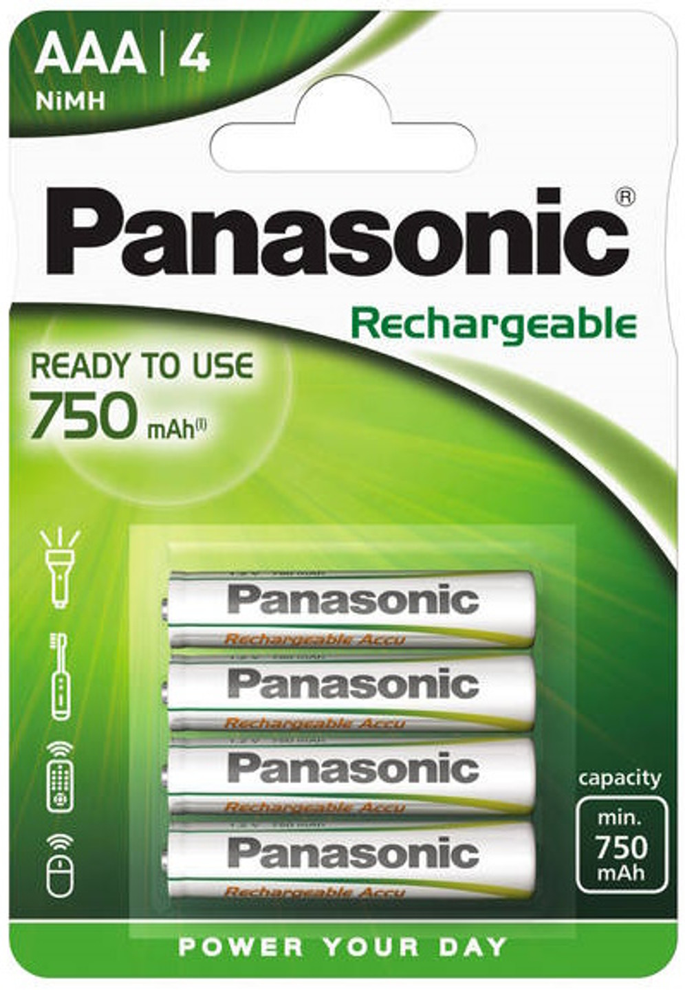 Panasonic eneloop AAA/HR03, 750 mAh, Rechargeable Batteries Ni-MH