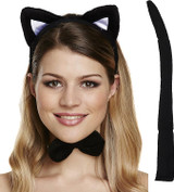 Adult Cat ears, tail and bow tie costume