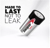 Energizer Max D alkaline batteries shown for high-drain torches, camping lanterns, and radios