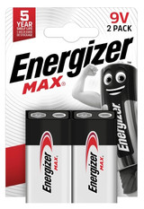 Energizer 9V PP3 Max Alkaline Batteries (LR22, MN1604, 6LR61). 2 Pack
