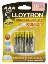 Lloytron AAA 550 mAh Ac Ready NiMH Rechargeable Batteries 4 Pack Pre charged