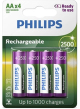 Philips AA 2500 mAh NiMH Rechargeable Batteries. 4 Pack