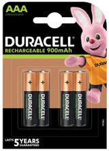 Duracell AAA 900mAh NiMH Rechargeable Batteries, Stay/Pre Charged. 4 Pack