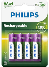 Philips AA 1300 mAh NiMH Rechargeable Batteries. 4 Pack