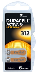 Duracell Activair 312 Hearing Aid Batteries. Pack of 6