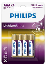 Philips AAA Lithium Ultra Batteries (LR03, MX2400). 4 Pack