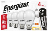 Energizer B22 8.5 Watt GLS LED Bulb. 806 Lumens. Equivalent - 60W (Opal/Warm White) 4 Pack