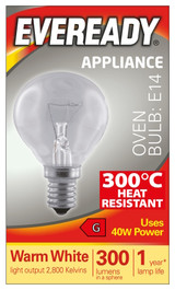 Eveready Oven Light Bulb E14 SES 40w 300 Lumens 300° Heat Resistant (S1024)