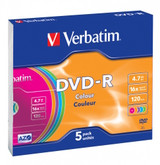 Verbatim DVD-R Coloured Discs 120 Min 4.7 GB 16x Speed. 5 Discs