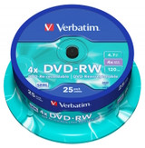 Verbatim DVD-RW Re-recordable Spindle 120 Min 4.7 GB. 25 Discs