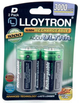 Lloytron D 3000 mAh NiMH Rechargeable Batteries (HR20). 2 Pack