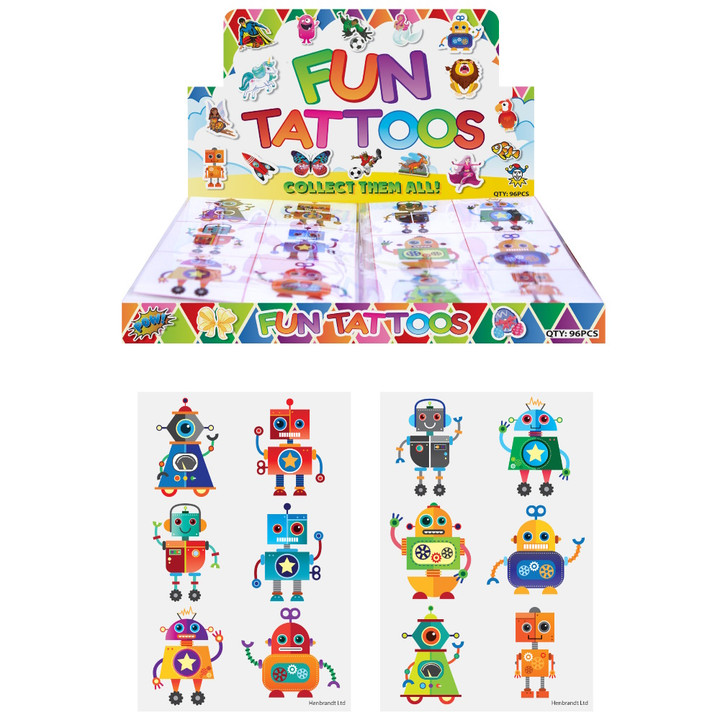 Mini Robot Temporary Tattoo Sheets (4cm) - 6 Pack